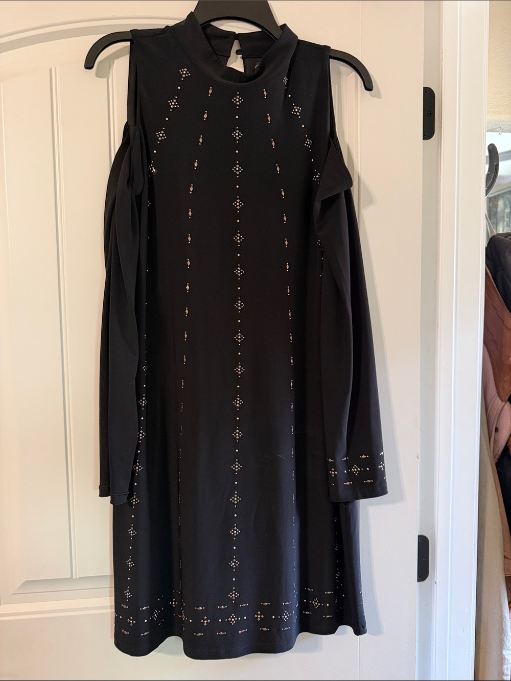 White House Black Market Black Cold-Shoulder Studded Shift